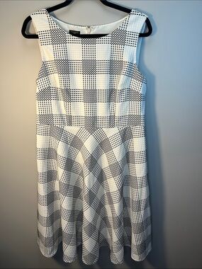 Talbots Black and White Checked Sleeveless Midi Dress